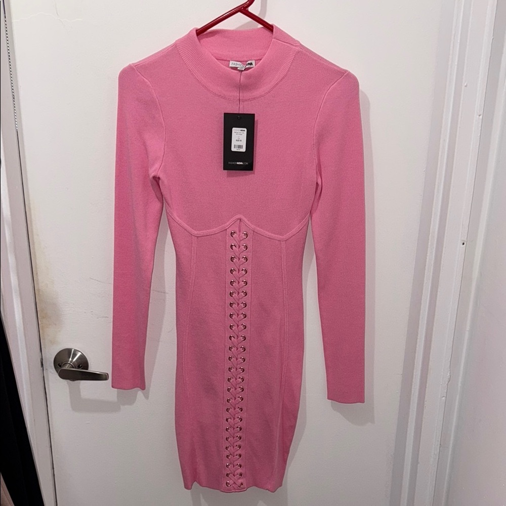 Fashion Nova Pink Long Sleeve Dress